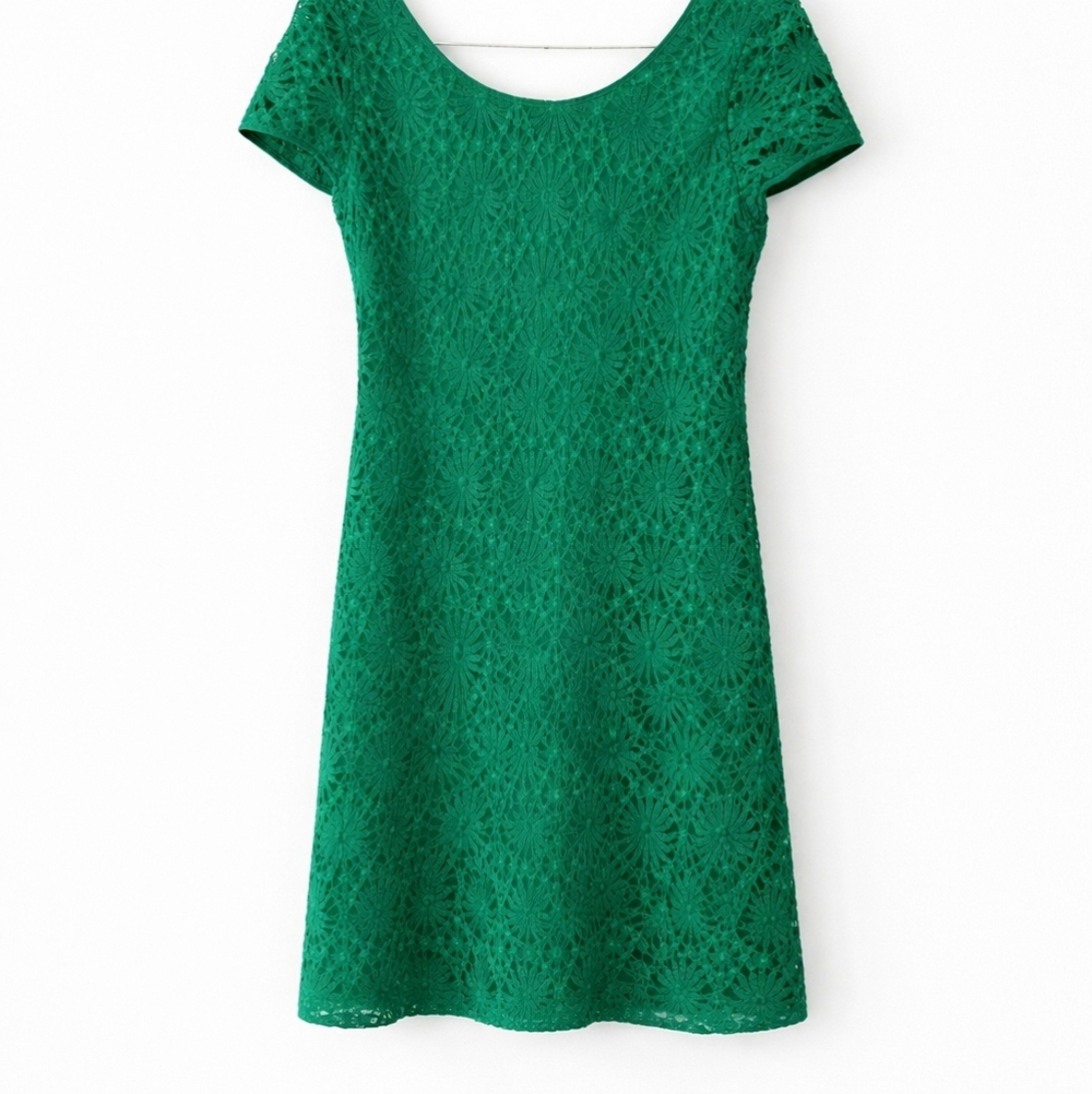 Green Lace Scoop Neck Mini Dress